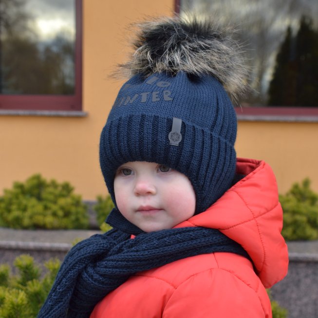 Зимняя Детская Шапка на Завязках с Помпоном "Winter" Размер: 46 ОГ(44-47 см)
