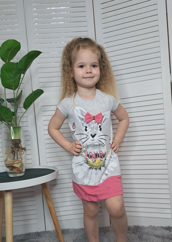 Ніжне Літнє Плаття для Дівчаток Кролик Сіра з Рожевим Зростання 92-116 см