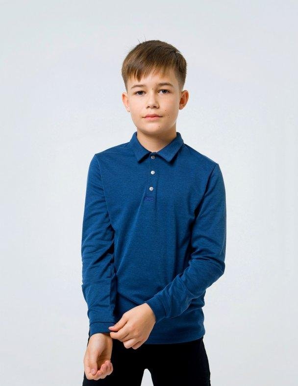 Поло з Довгим Рукавом для Хлопчика Шкільна Інтерлок Синій Меланж Ріст 122, 128 см