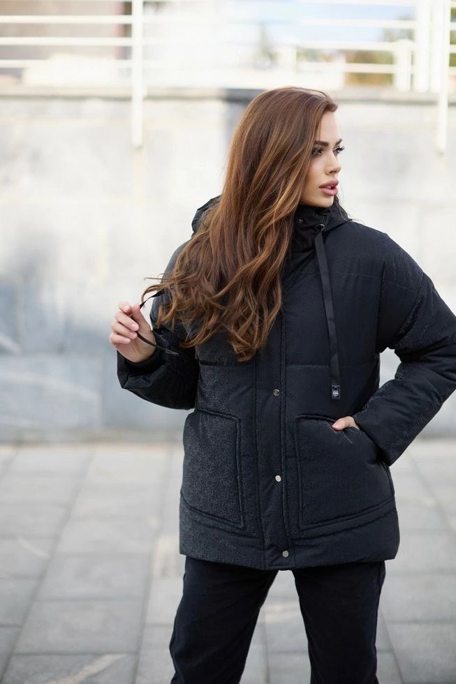 Тепла Зимова Куртка Жіноча Прямого Фасону з Капюшоном Сіра S-M, L-XL