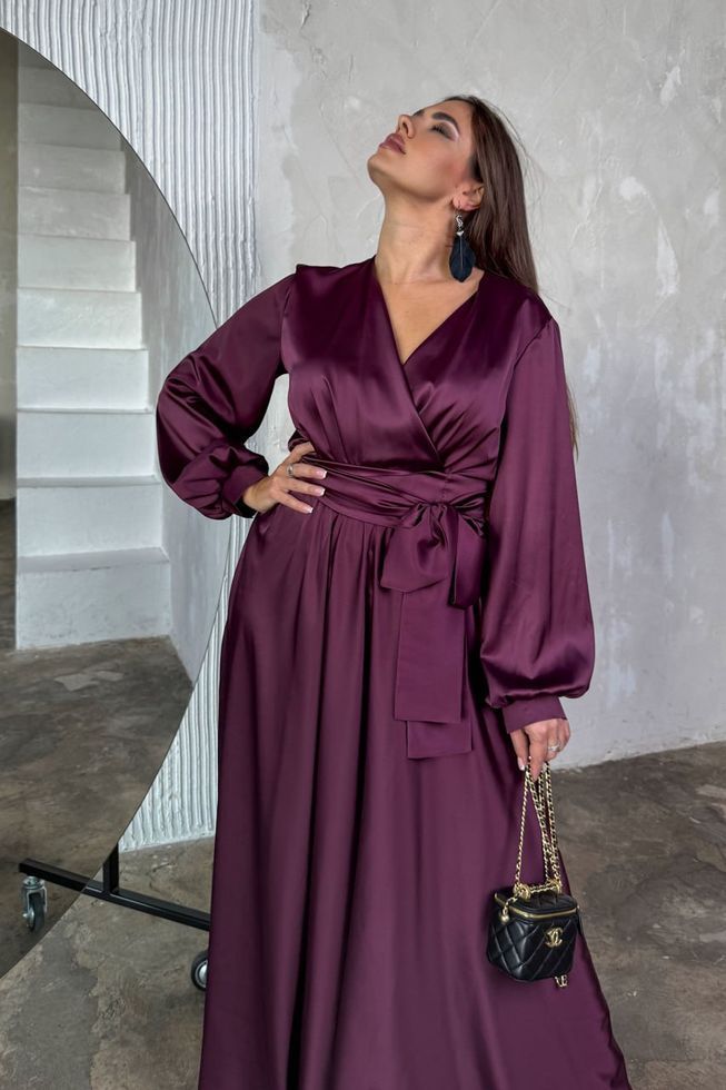 Шикарное Шелковое Платье в Пол Вечернее с Длинным Рукавом Бежевое р. 52, 54, 56, 58 7005 фото