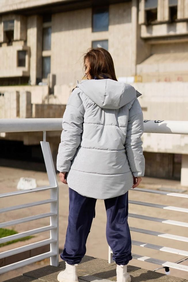 Теплая Зимняя Куртка Женская Прямого Фасона с Капюшоном Серая S-M, L-XL