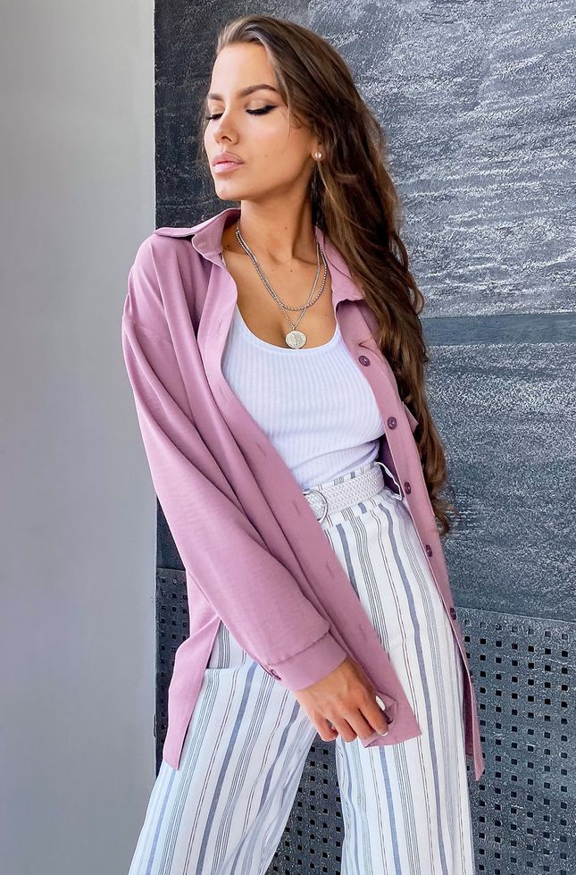 Розовая Женская Рубашка-Жакет из Коттона на Лето S-M, L-XL