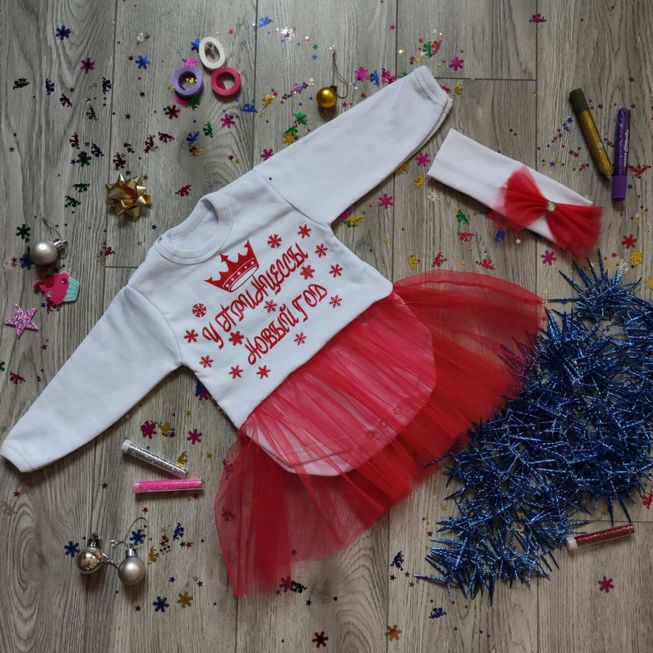 Новорічне Боді-Сукня з Пов'язкою для Дівчинки Біле Зростання 62-80 см