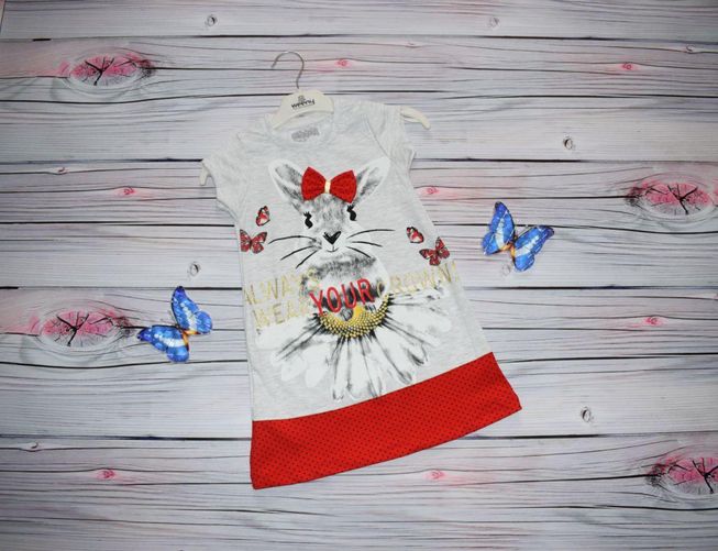 Ніжне Літнє Плаття для Дівчаток Кролик Сіре з Червоним Зріст 92-116 см