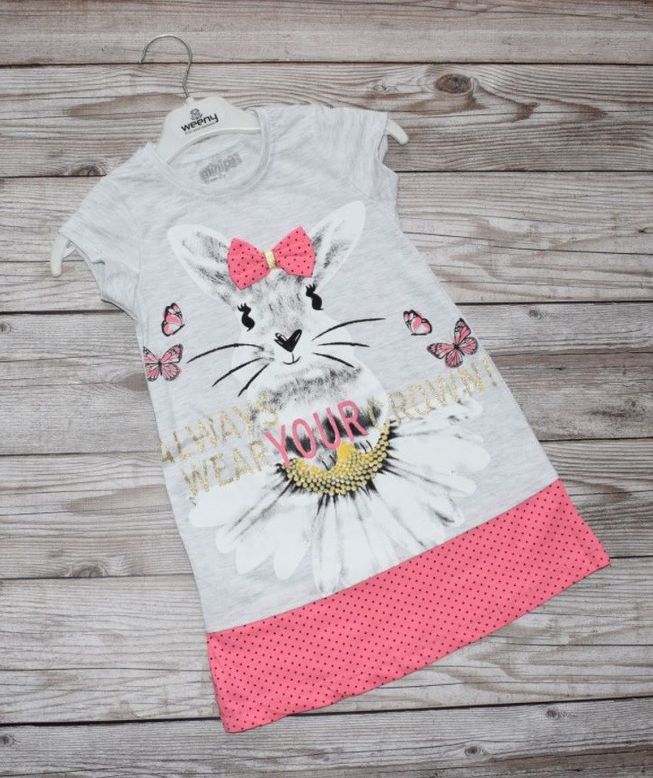 Ніжне Літнє Плаття для Дівчаток Кролик Сіре з Червоним Зріст 92-116 см