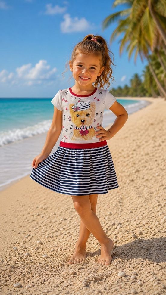 Детское Летнее Платье в Морском Стиле Собачка Персиковое Рост 92-116 см Т-2356 фото