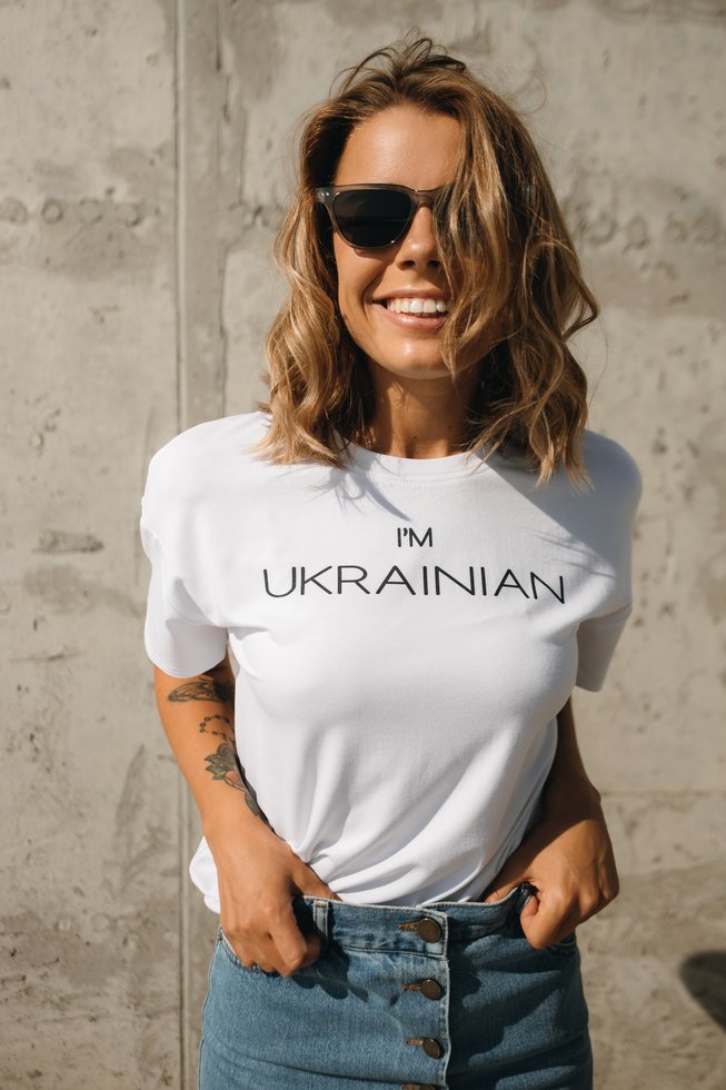 Женская Белая Футболка I'm Ukrainian Патриотическая S-M, L-XL, L-XL