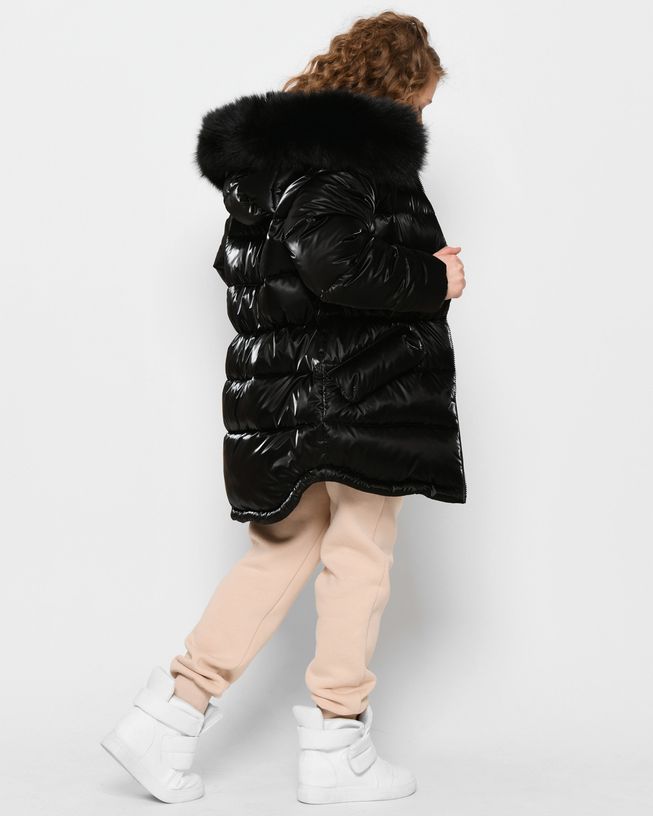 Зимняя Детская Куртка с Мехом Три Силуэта Чёрная Р.30-44