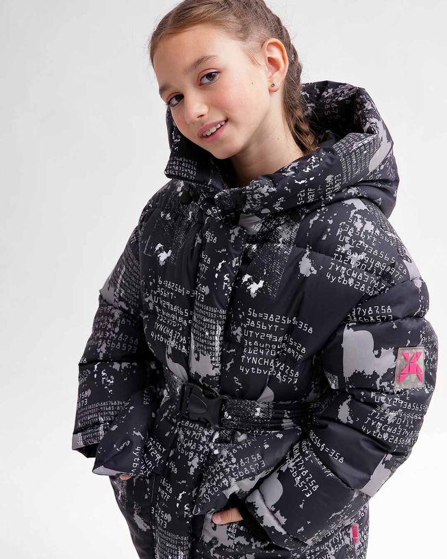 Стильна Зимова Куртка для Дівчаток Екопух Чорно-Сіра Р. 30-44