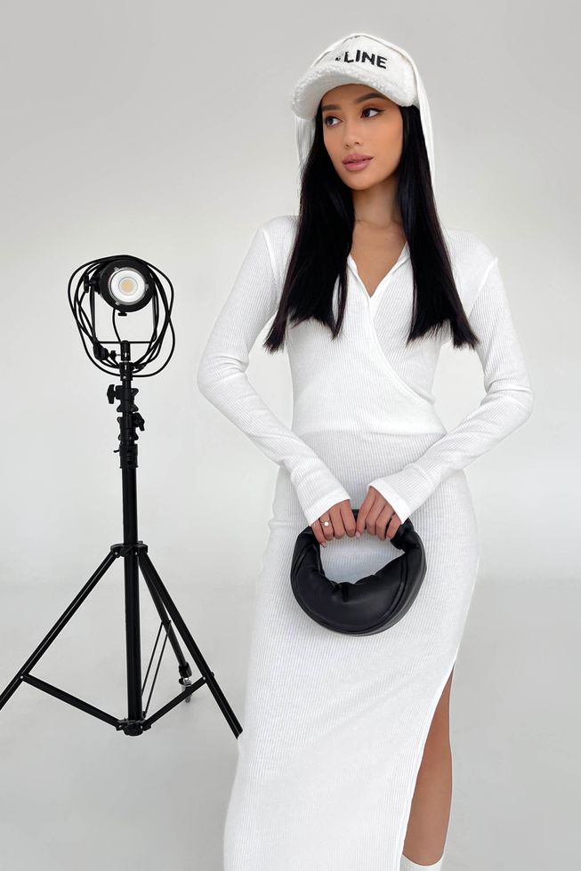 Длинное Ангоровое Платье с Капюшоном Облегающее Белое XS, S, M, L, XL, 2XL, XS