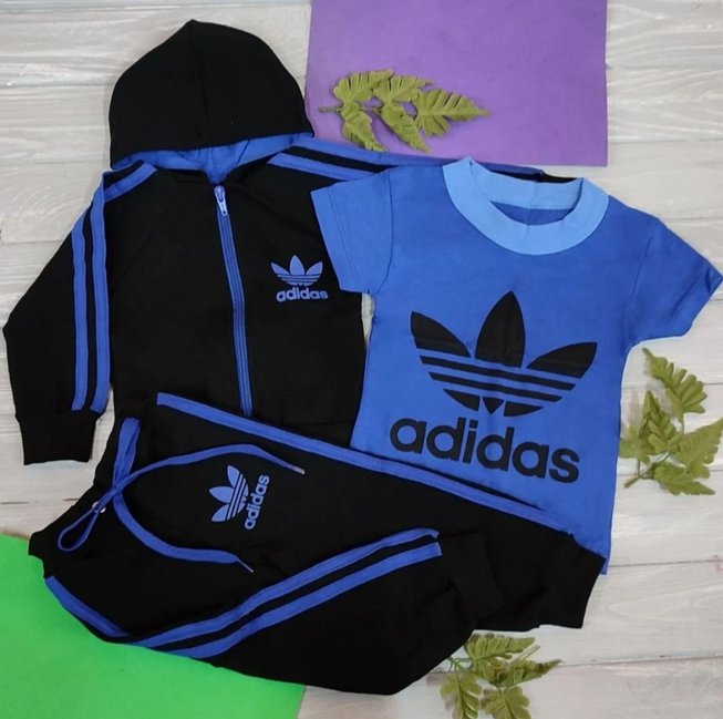 Дитячий Спортивний Костюм Трійка в Стилі Adidas Синій Зростання 74-110 см