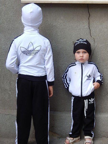 Детский Спортивный Костюм Двойка в стиле Adidas Черно-Белый без Капюшона Рост 74-98 см
