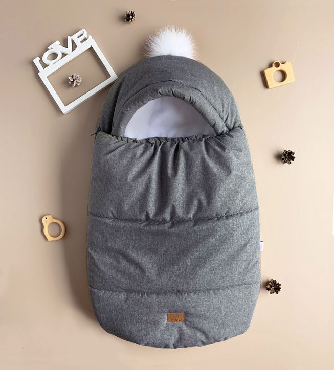 Зимний Детский Конверт Кокон "Baby" с Очень Крутым Дизайном Молочный 0-6 месяцев