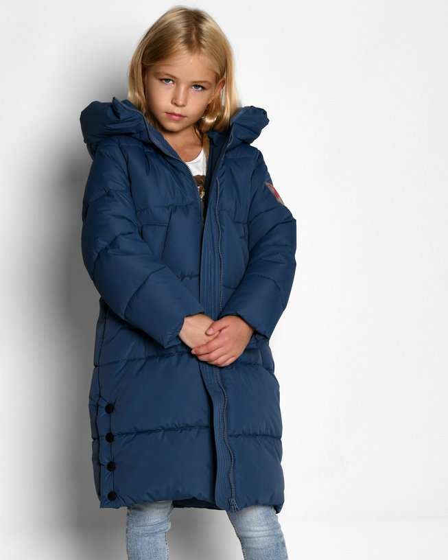 Теплая Детская Пуховая Куртка для Девочки Джинс Р.30-44