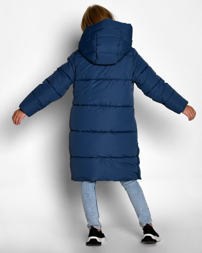 Теплая Детская Пуховая Куртка для Девочки Джинс Р.30-44