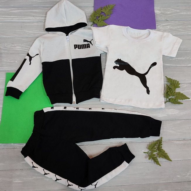 Дитячий Спортивний Костюм Трійка в стилі Puma з капюшоном Білий Зростання 80-104 см