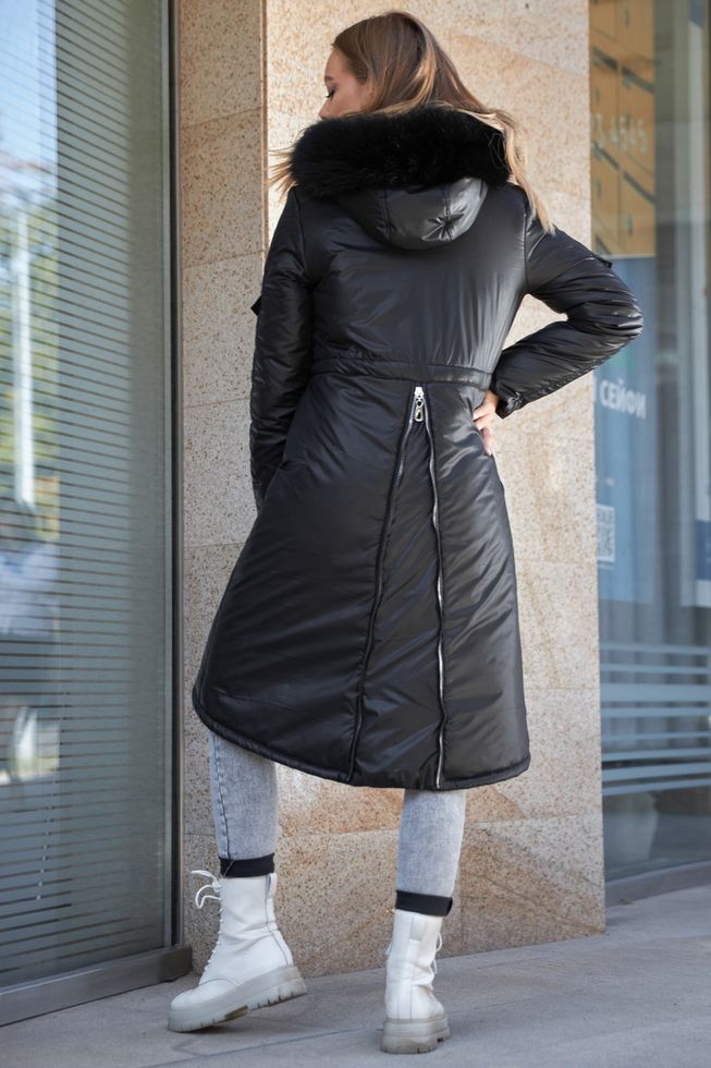 Очень Теплая Куртка-Парка с Капюшоном и Мехом Песца Черная S, M, XL