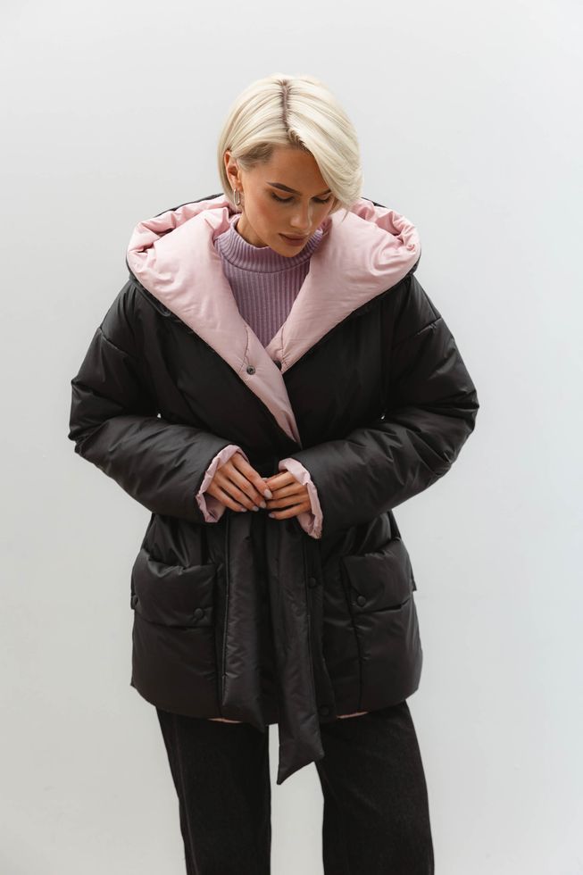 Зимова Двостороння Куртка з Капюшоном Жіноча Чорна/Теракот S-M, L-XL, L-XL