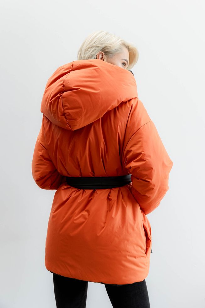 Зимова Двостороння Куртка з Капюшоном Жіноча Чорна/Теракот S-M, L-XL, L-XL