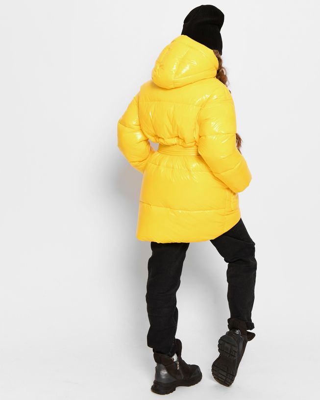Лаковая Яркая Куртка для Девочки на Зиму Желтая Р.30-44