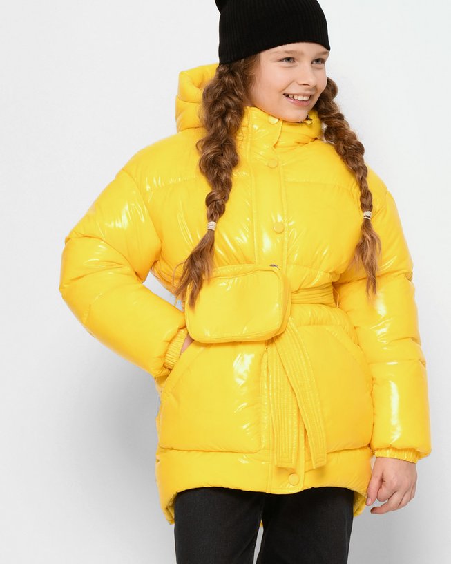 Лаковая Яркая Куртка для Девочки на Зиму Желтая Р.30-44, 44