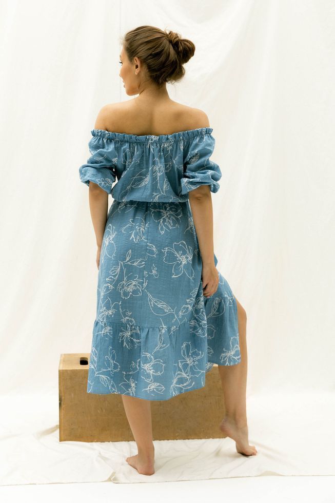 Нежное Платье из Хлопка Летнее Открытые Плечи Фиолетовое S-M, L-XL, 2XL-3XL 6279 фото