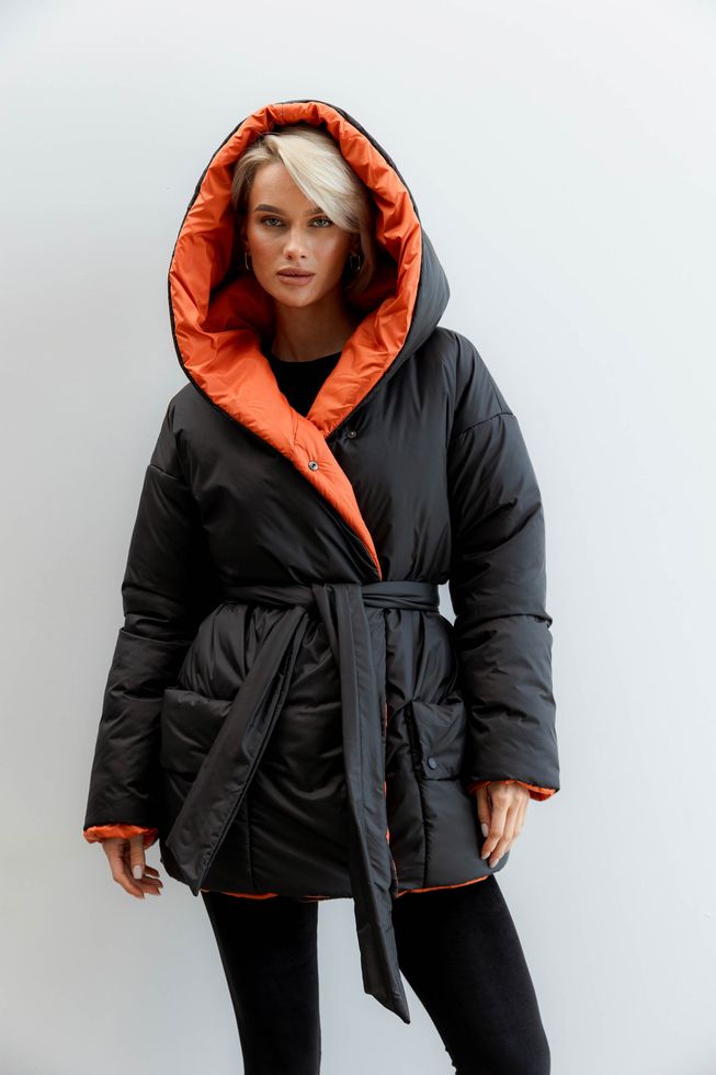 Зимова Двостороння Куртка з Капюшоном Жіноча Чорна/Бежева S-M, L-XL, L-XL