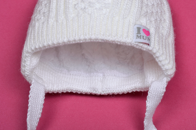 Зимняя Детская Шапка на Меху для Девочек Крошка Белая Молочная, Розовая ОГ 35-39 (0-2 месяца)
