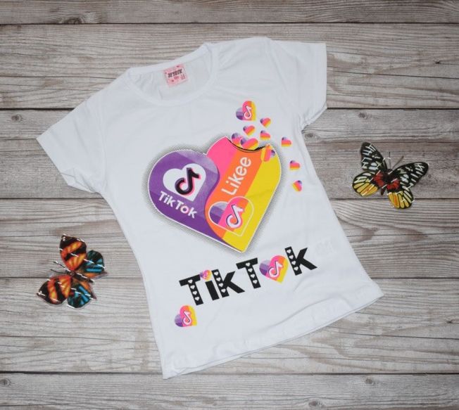 Модна Футболка для Дівчинки TikTok / Likee Бірюзова Зростання 104-116 см