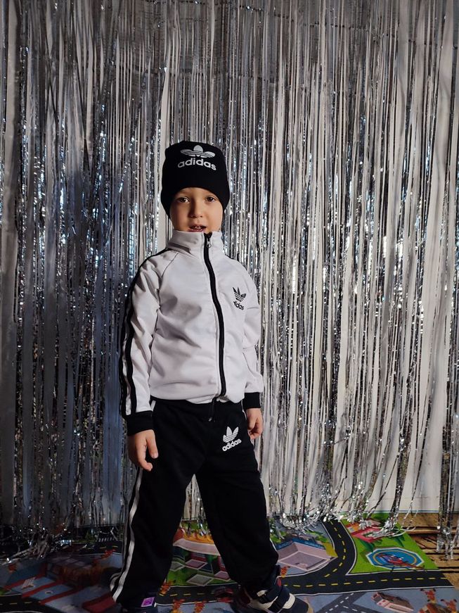 Дитячий Спортивний Костюм Двійка в стилі Adidas Чорно-Білий без Капюшона Зростання 98-122 см