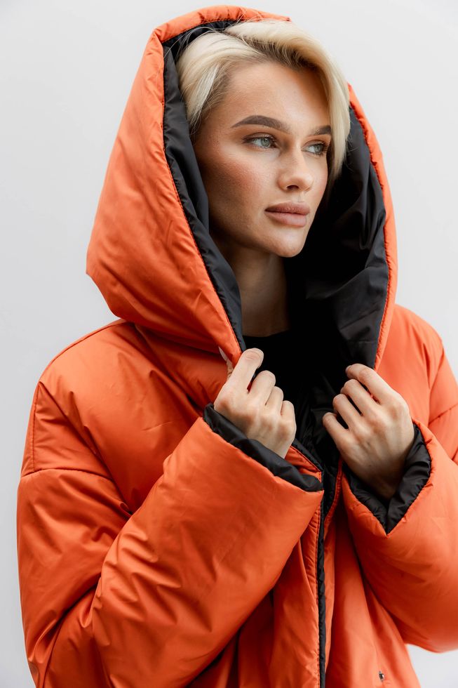 Зимняя Двухсторонняя Куртка с Капюшоном Женская Черная/Розовая S-M, L-XL