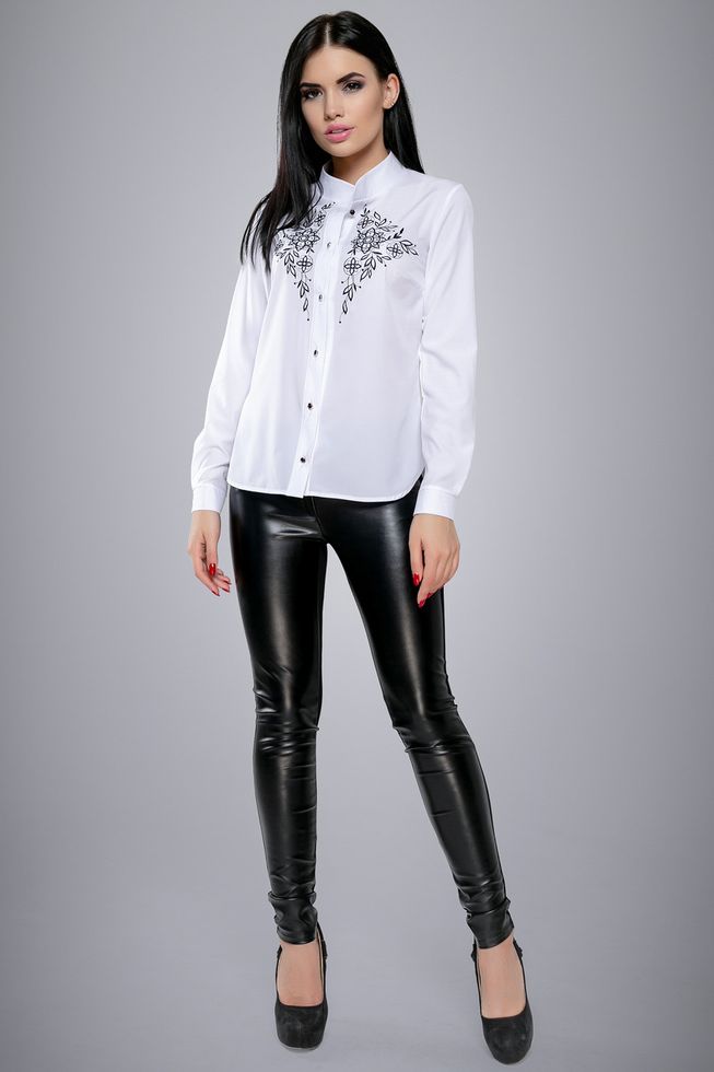 Элегантная Блуза с Вышивкой на Груди Белая L, XL, 2XL