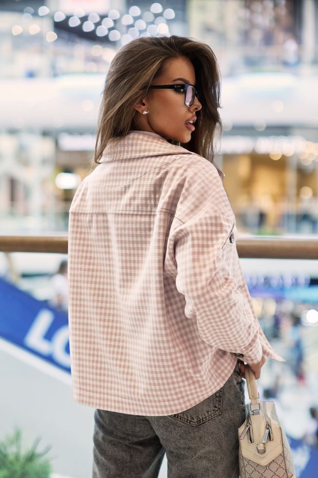 Куртка-Рубашка Демисезонная Кашемировая Розовая в Клетку р.S-M, L-XL