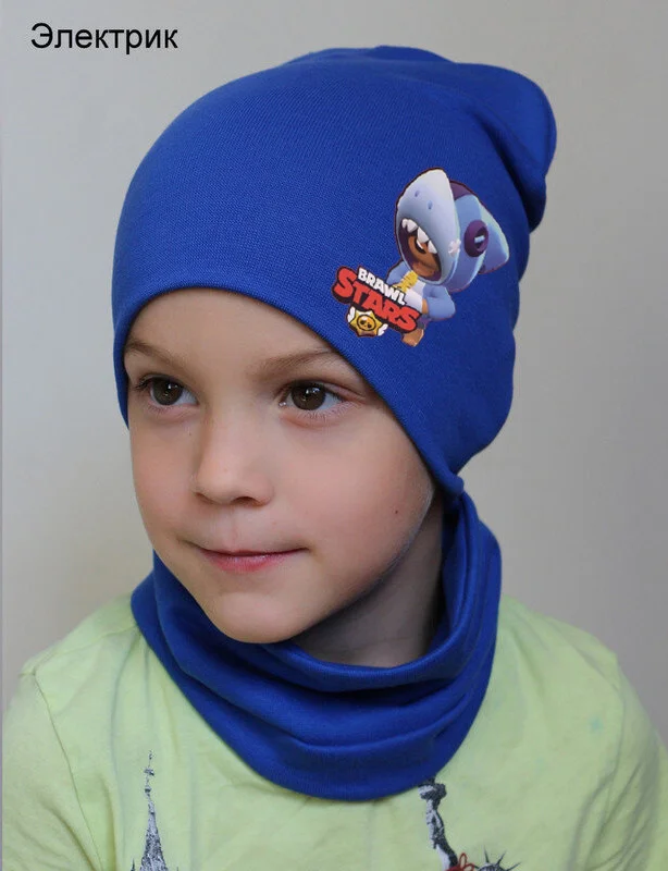 Модний Комплект для Хлопчика Шапка+Хомут "Brawl Stars Леон Хамелион" ОГ 52-55 (на 5-8 років)