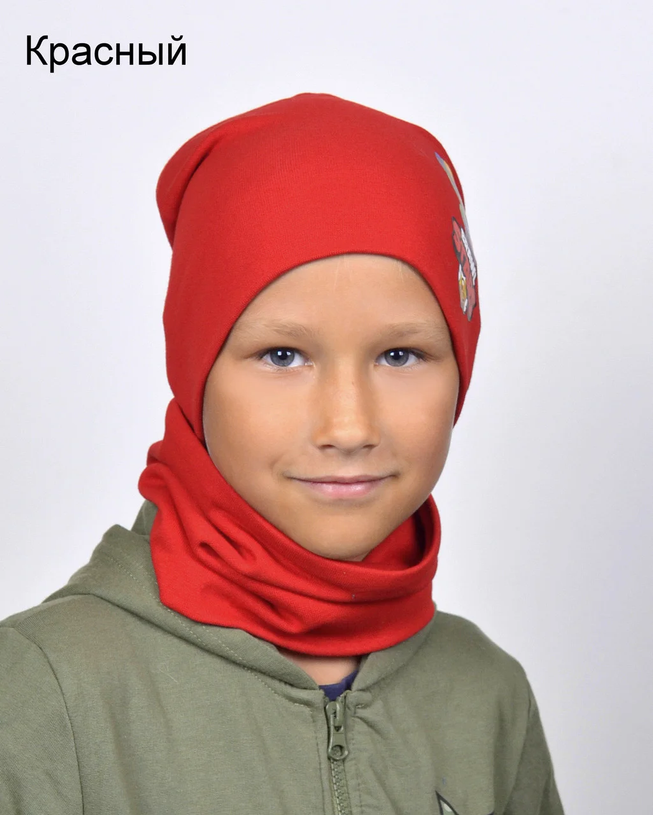 Модный Комплект для Мальчика Шапка+Хомут "Brawl Stars Леон Хамелион" ОГ 52-55 (на 5-8 лет)