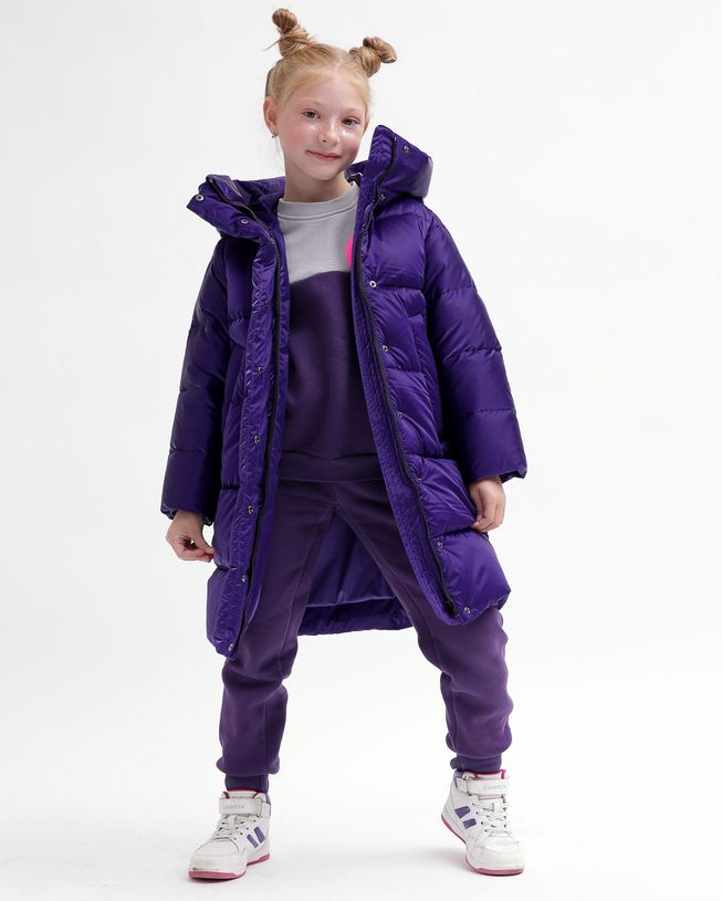 Удлиненная Зимняя Куртка для Девочек Экопух Фиолетовая Р. 30-44