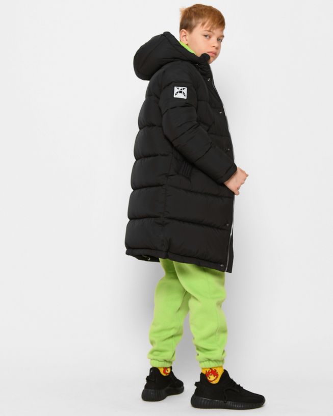 Длинная Зимняя Куртка на Пуху для Мальчика Черная Р. 32