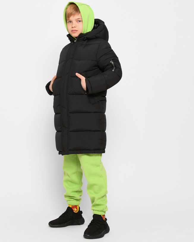 Длинная Зимняя Куртка на Пуху для Мальчика Черная Р. 32, 40