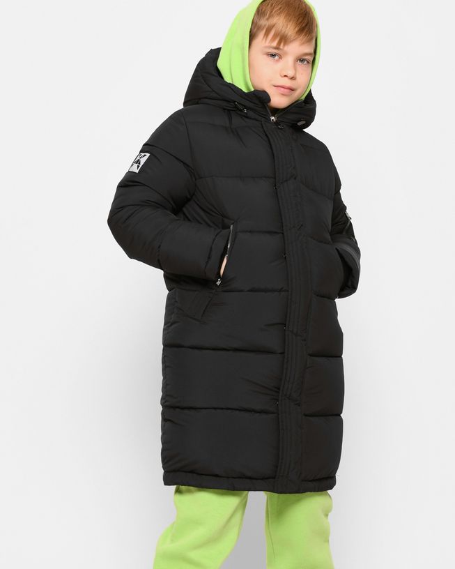 Длинная Зимняя Куртка на Пуху для Мальчика Черная Р. 32, 32