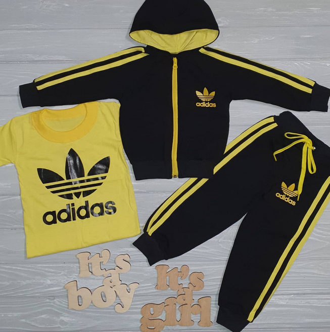 Детский Спортивный Костюм Тройка в Стиле Adidas Желтый Рост 74-110 см У-1008 фото