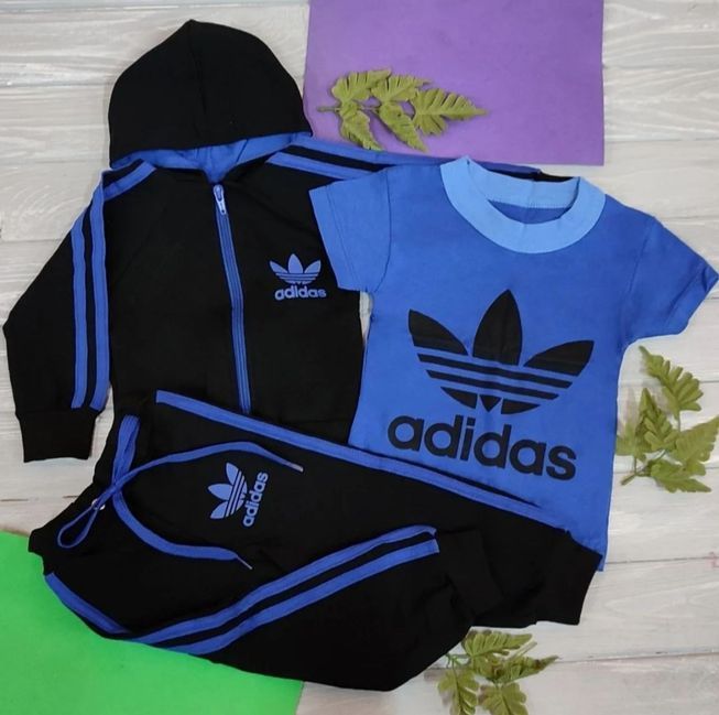 Детский Спортивный Костюм Тройка в Стиле Adidas Салатовый Рост 74-110 см У-1009 фото