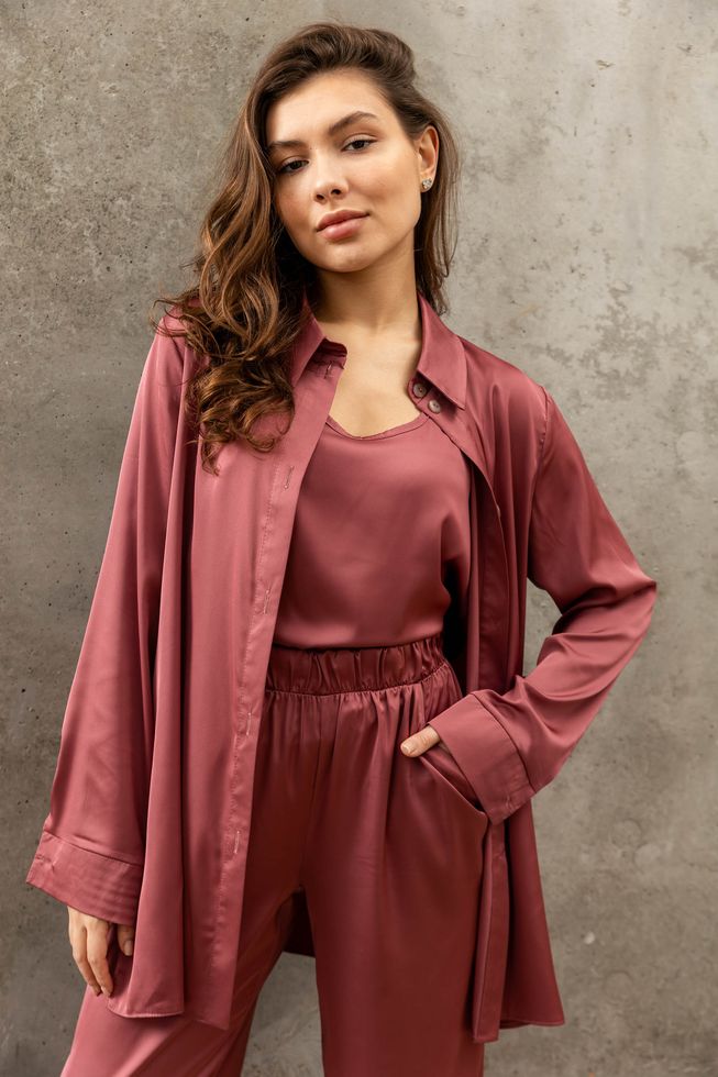 Женская Шелковая Рубашка Трендовая Розовая S-M, L-XL, 2XL-3XL