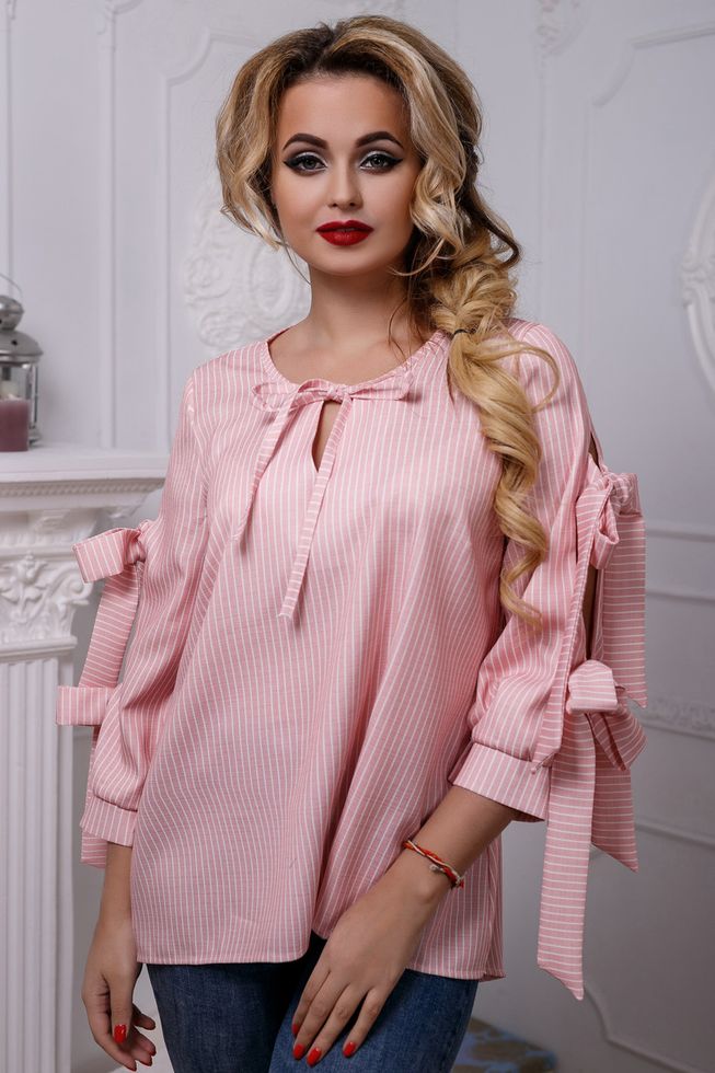 Восхитительная Нарядная Рубашка из Хлопка с Бантами Розовая S, M, L, XL