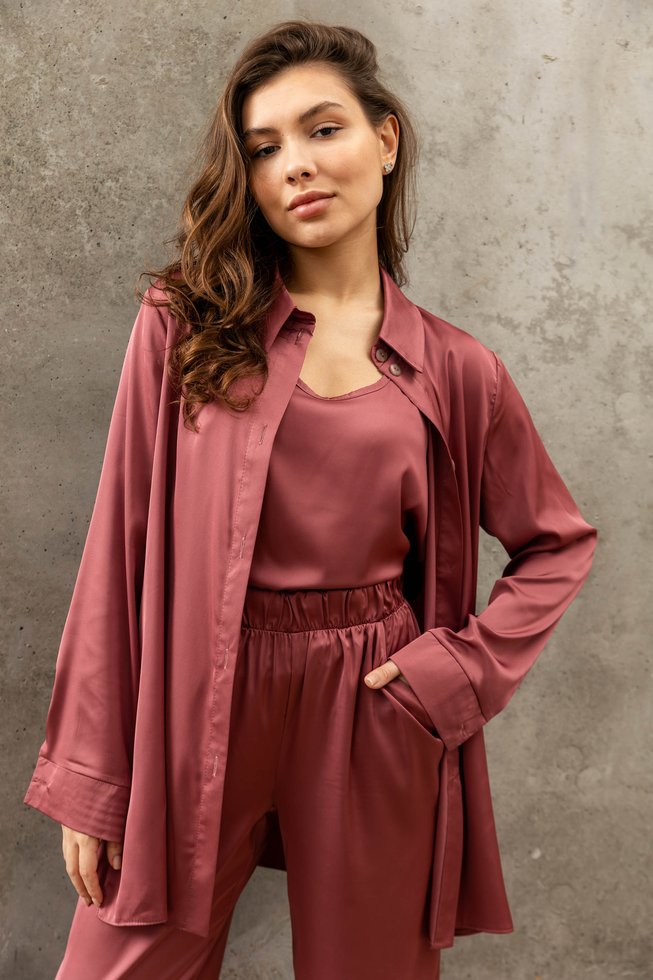 Женская Шелковая Рубашка Трендовая Розовая S-M, L-XL, 2XL-3XL