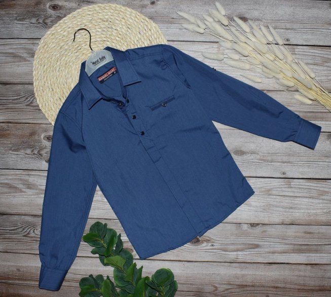 Классическая Рубашка Люкс Качества для Мальчика Синяя Рост 110-134 см, 134