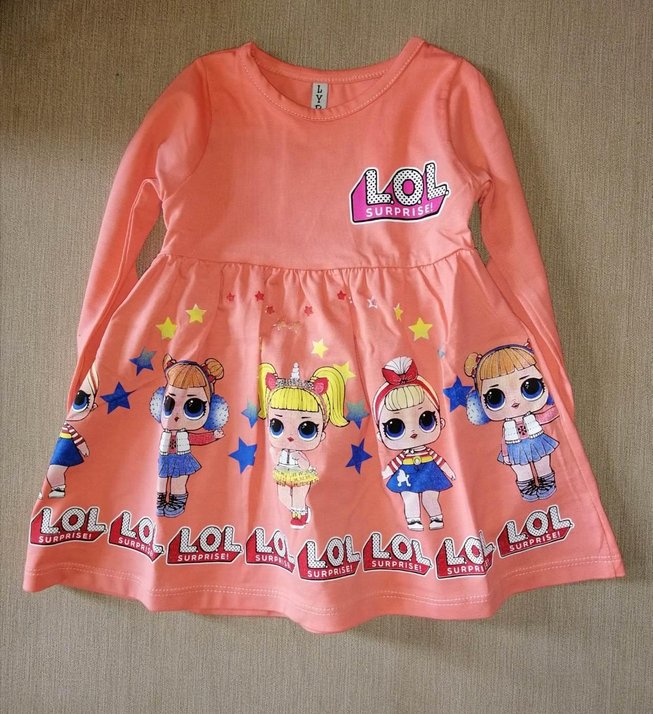 Платье с Длинным Рукавом для Девочки Куколки LOL Пудровое Рост 92-98 см