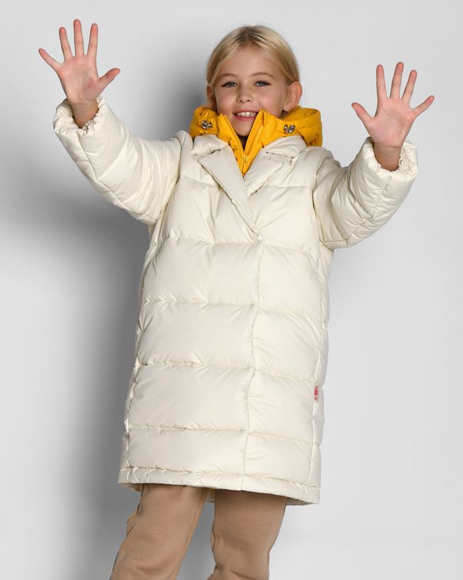 Стильная Детская Пуховая Куртка для Девочки Молочная Р.30-44
