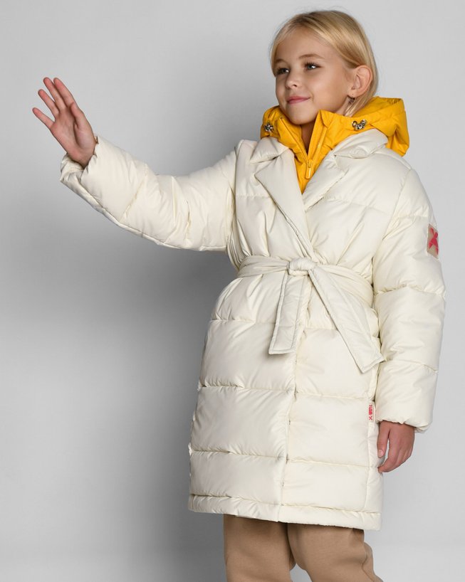 Стильная Детская Пуховая Куртка для Девочки Молочная Р.30-44