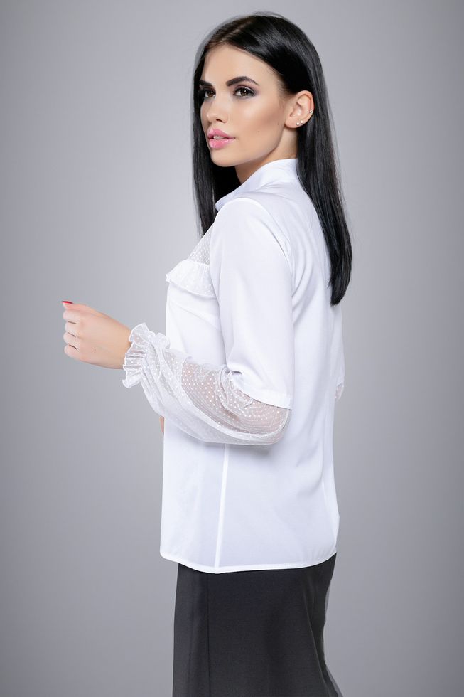 Ніжна Блуза з Рукавами з Сітки Біла М-2XL